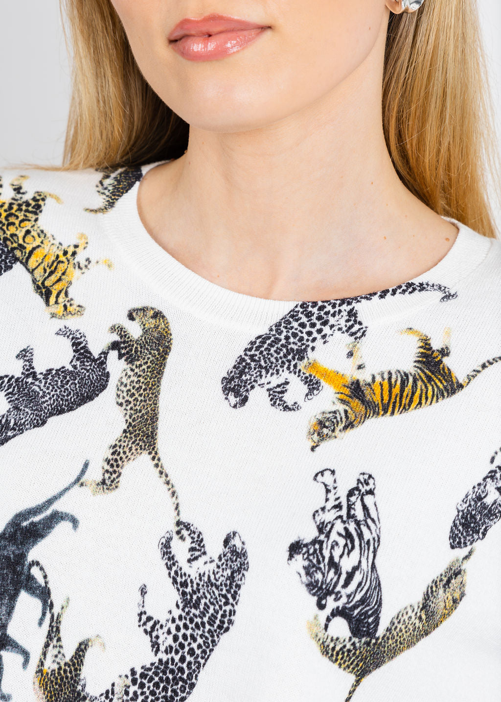 J Society Tiger Crew Sweater in White available at Barbara Katz