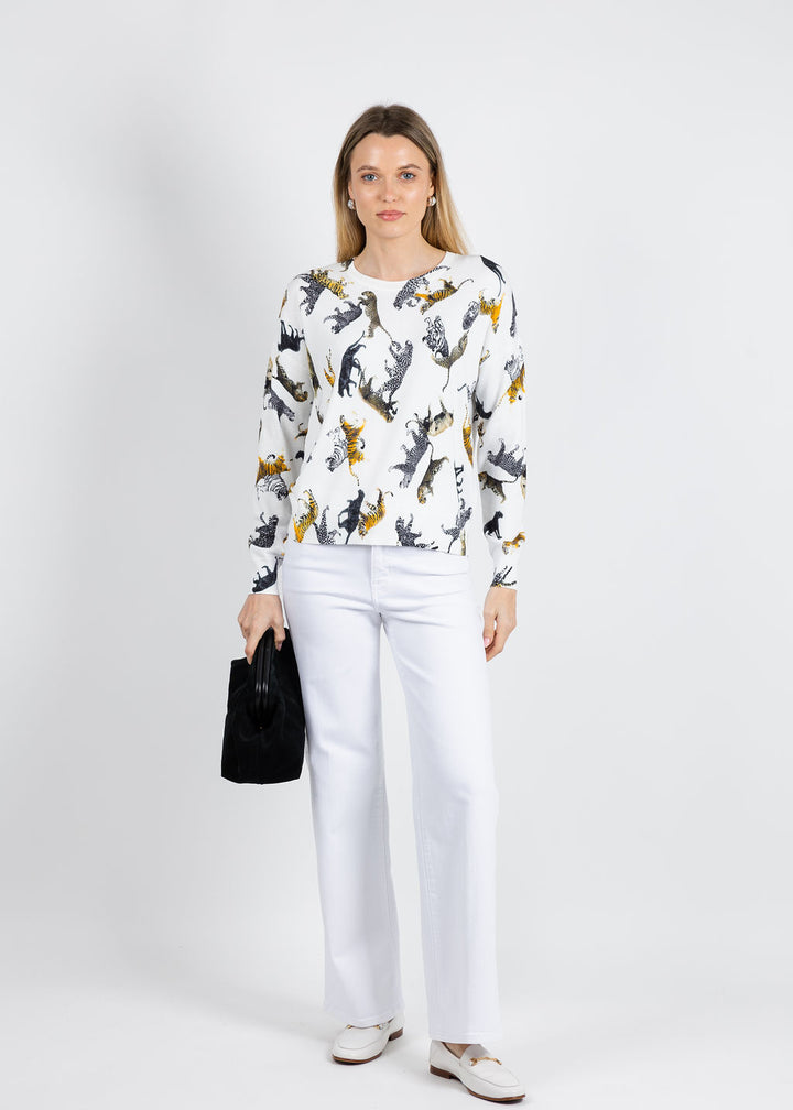 J Society Tiger Crew Sweater in White available at Barbara Katz