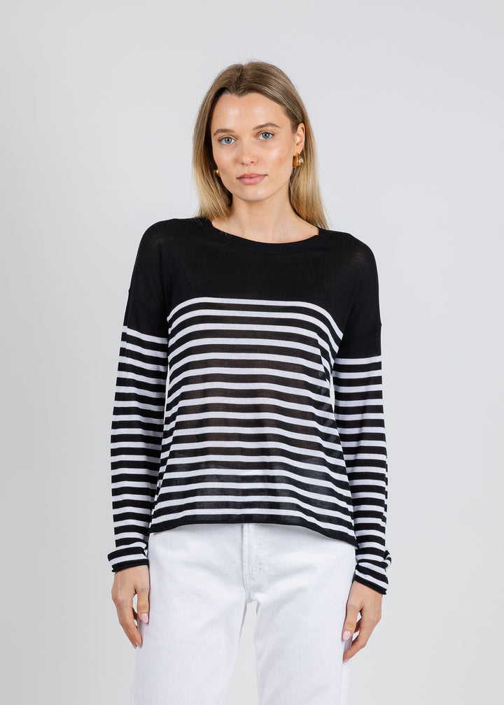 J Society Tissue Weight Stripe Crew Sweater in Black/White available at Barbara Katz