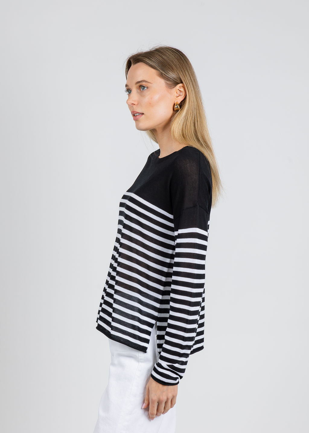 J Society Tissue Weight Stripe Crew Sweater in Black/White available at Barbara Katz