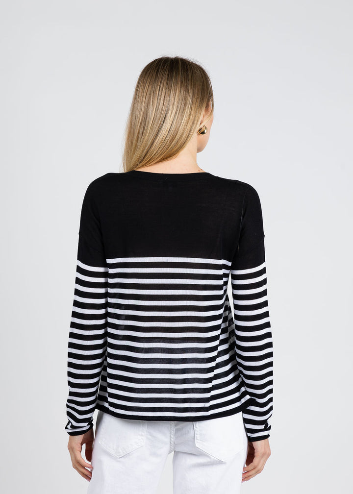 J Society Tissue Weight Stripe Crew Sweater in Black/White available at Barbara Katz