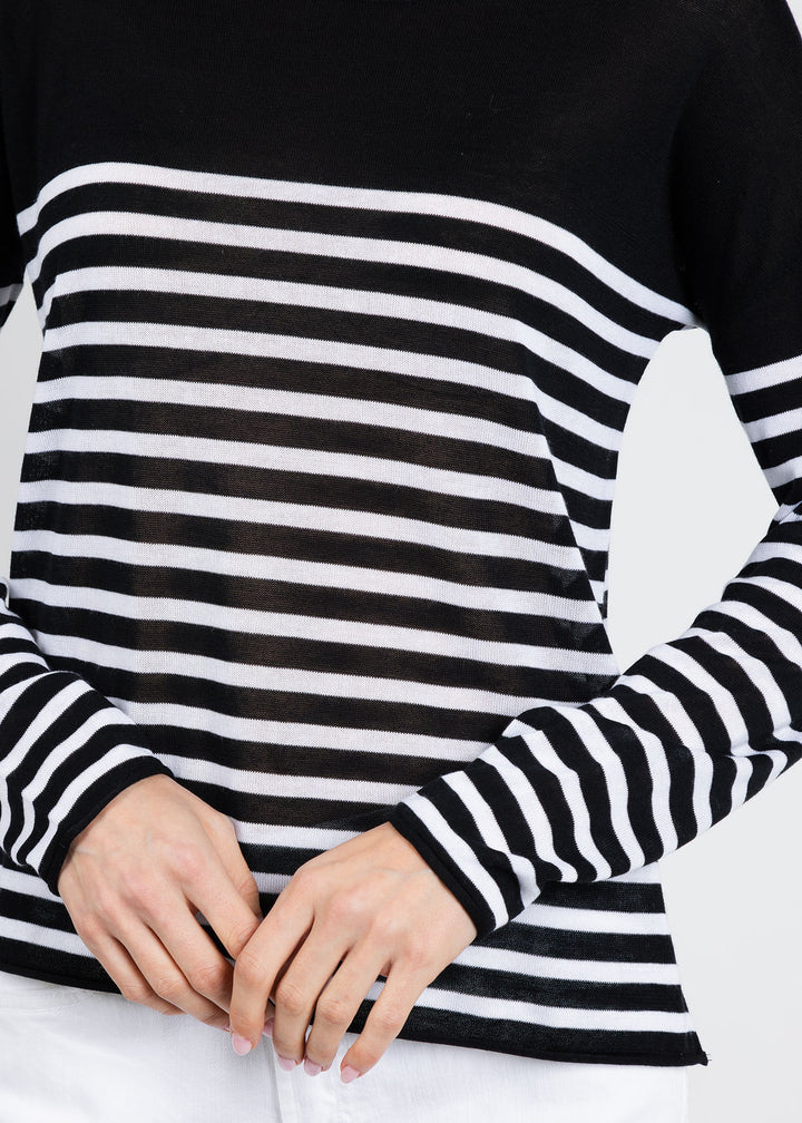 J Society Tissue Weight Stripe Crew Sweater in Black/White available at Barbara Katz
