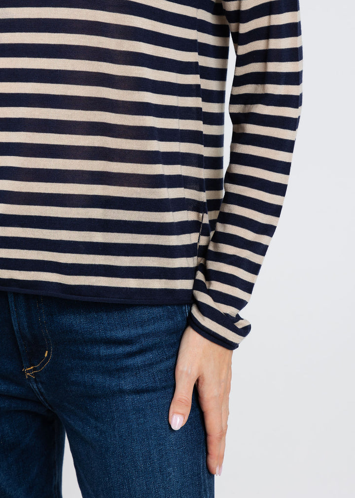 J Society Tissue Weight Stripe Crew Sweater in Navy/Sand available at Barbara Katz