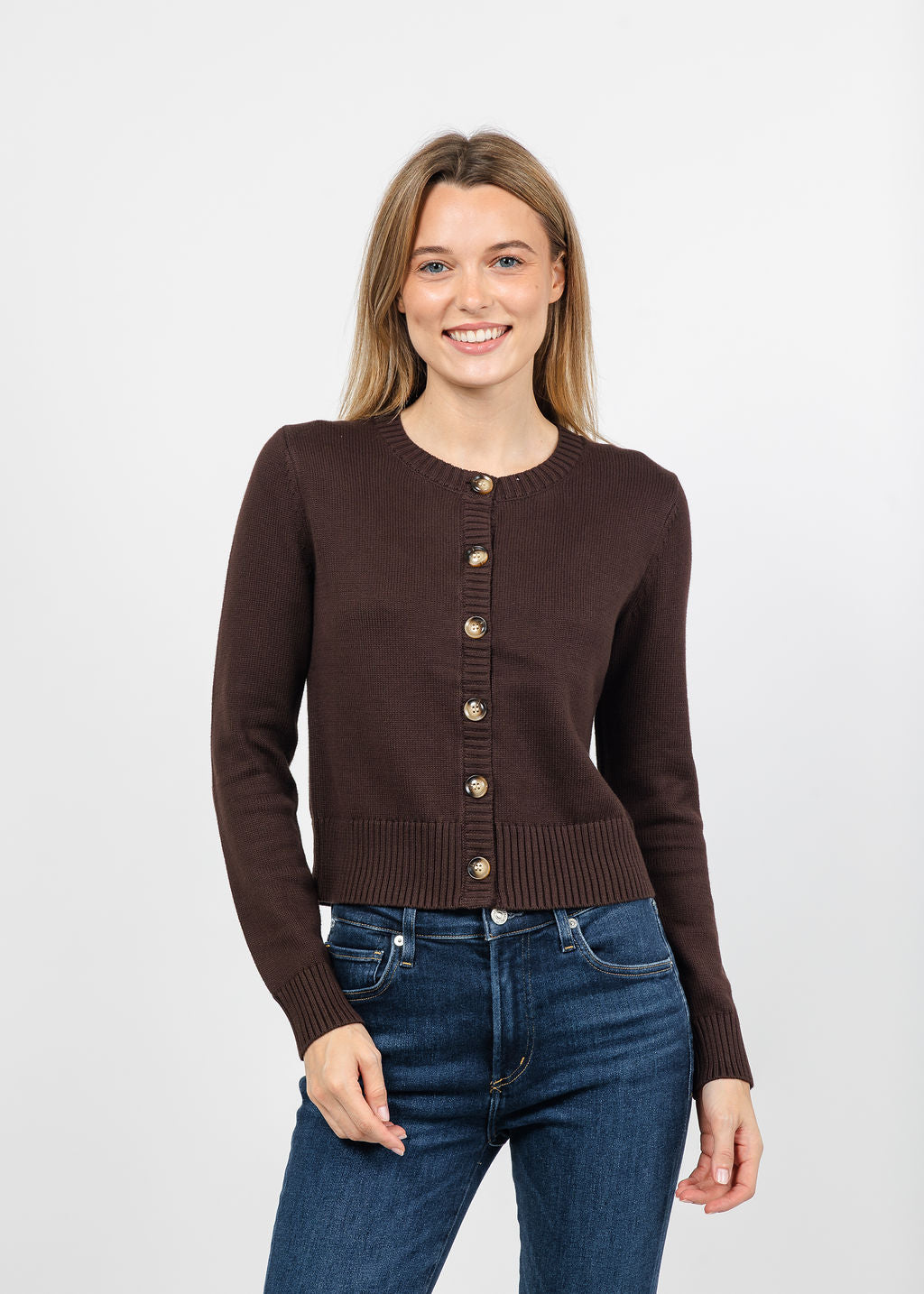 J Society Tort Button Cardigan in Coffee Bean available at Barbara Katz