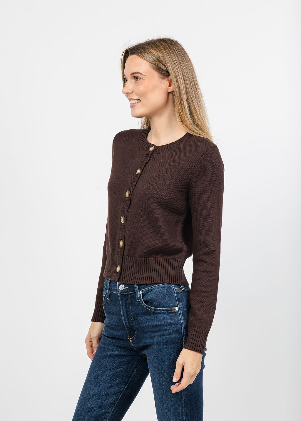 J Society Tort Button Cardigan in Coffee Bean available at Barbara Katz