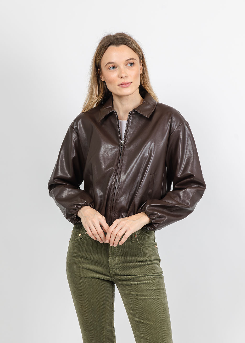 J Society Vegan Bubble Bomber Jacket in Chocolate available at Barbara Katz