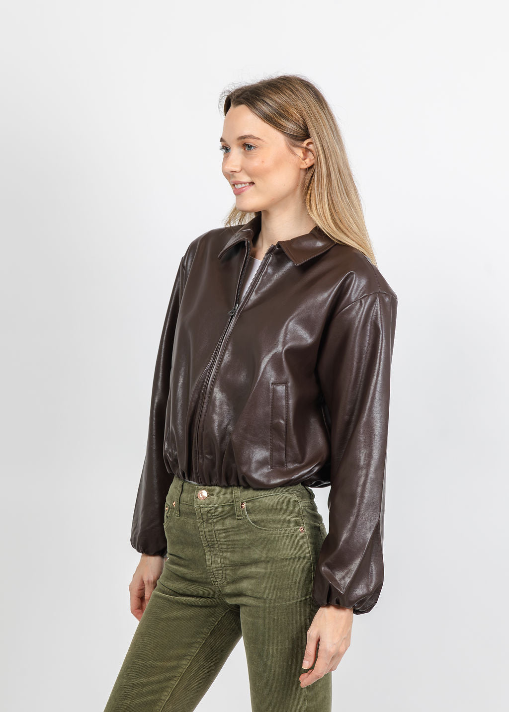 J Society Vegan Bubble Bomber Jacket in Chocolate available at Barbara Katz