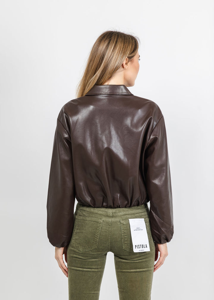 J Society Vegan Bubble Bomber Jacket in Chocolate available at Barbara Katz