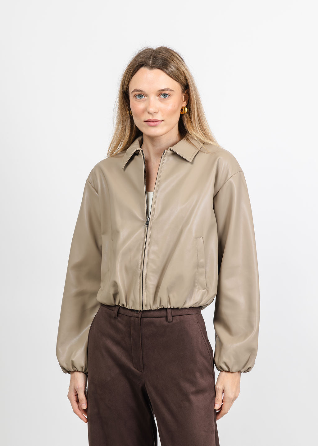 J Society Vegan Bubble Bomber Jacket in Taupe available at Barbara Katz