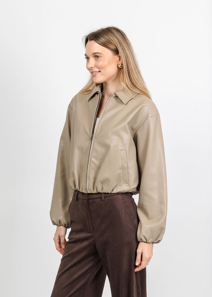 J Society Vegan Bubble Bomber Jacket in Taupe available at Barbara Katz
