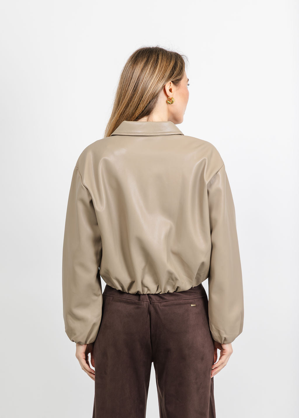 J Society Vegan Bubble Bomber Jacket in Taupe available at Barbara Katz