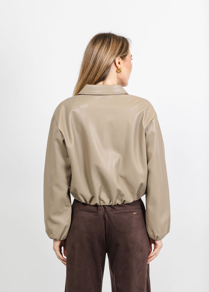 J Society Vegan Bubble Bomber Jacket in Taupe available at Barbara Katz