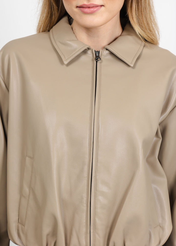 J Society Vegan Bubble Bomber Jacket in Taupe available at Barbara Katz