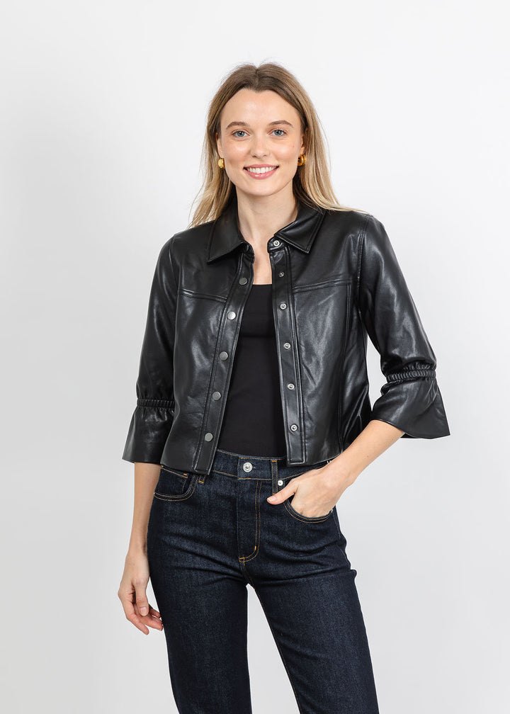 J Society Vegan Cinched Sleeve Jacket in Black available at Barbara Katz