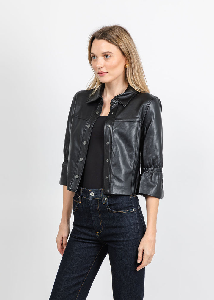 J Society Vegan Cinched Sleeve Jacket in Black available at Barbara Katz