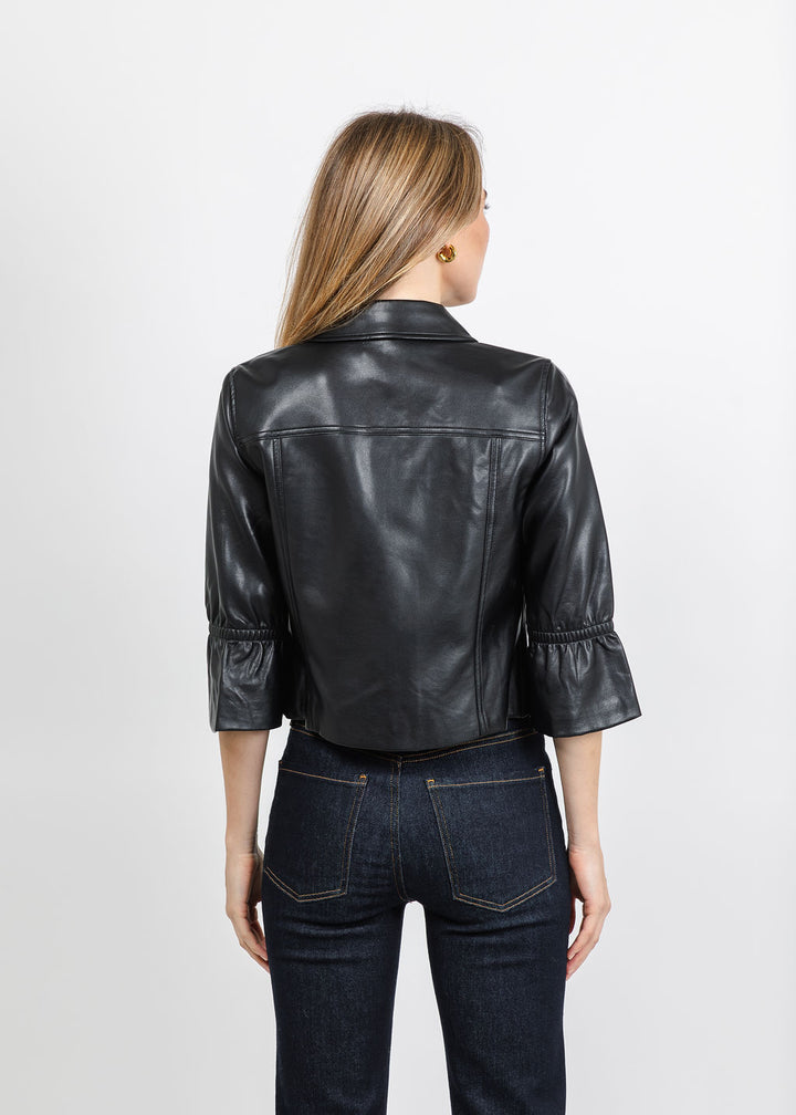 J Society Vegan Cinched Sleeve Jacket in Black available at Barbara Katz