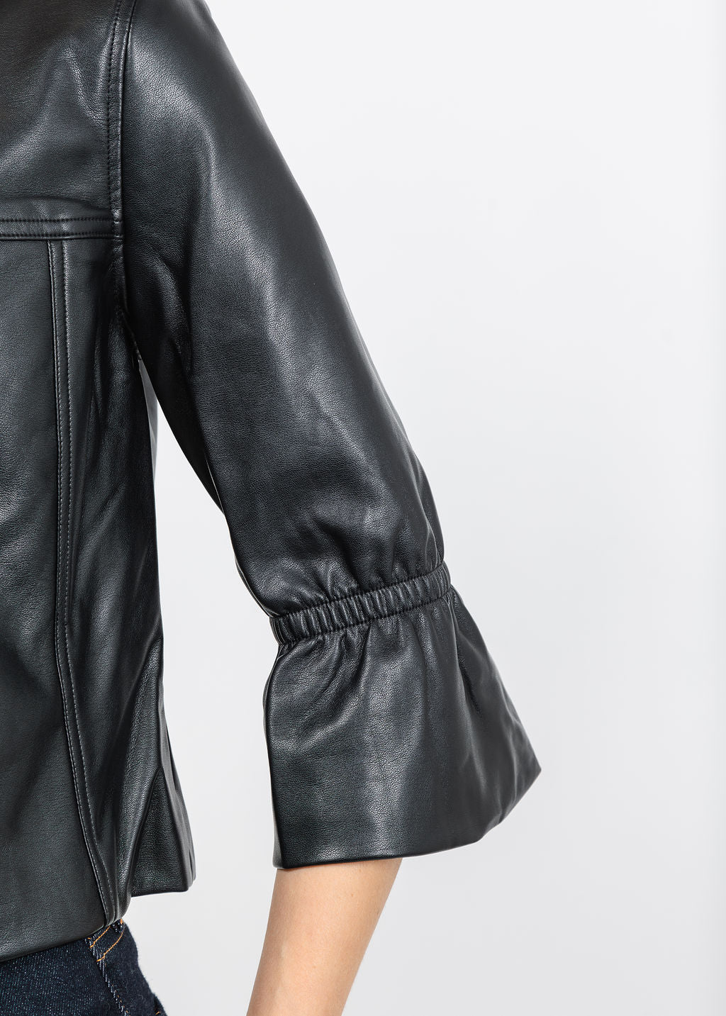 J Society Vegan Cinched Sleeve Jacket in Black available at Barbara Katz