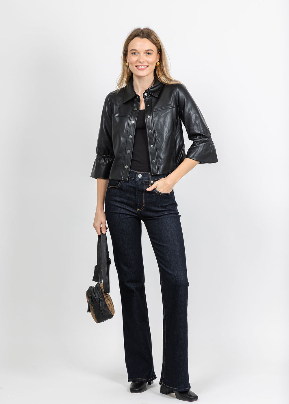 J Society Vegan Cinched Sleeve Jacket in Black available at Barbara Katz