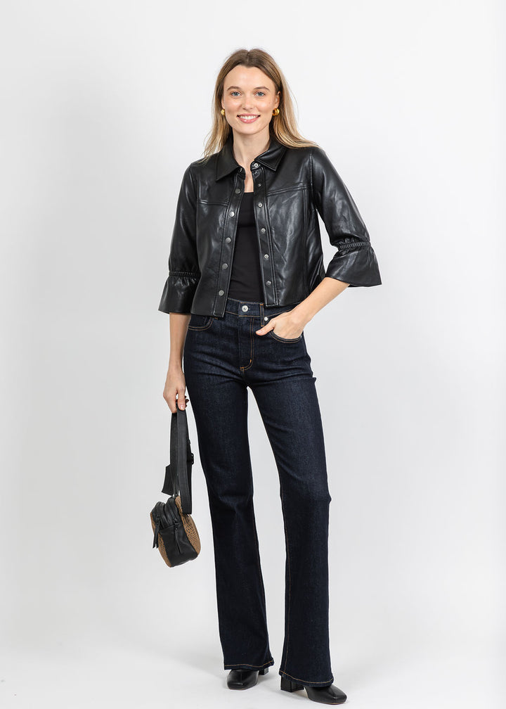 J Society Vegan Cinched Sleeve Jacket in Black available at Barbara Katz