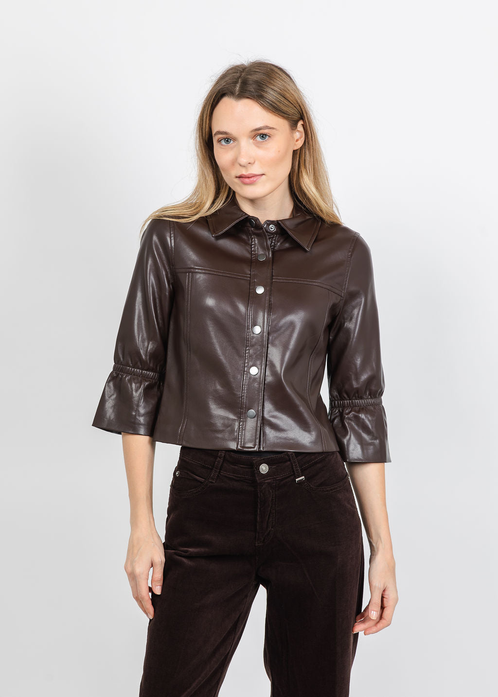 J Society Vegan Cinched Sleeve Jacket in Chocolate available at Barbara Katz