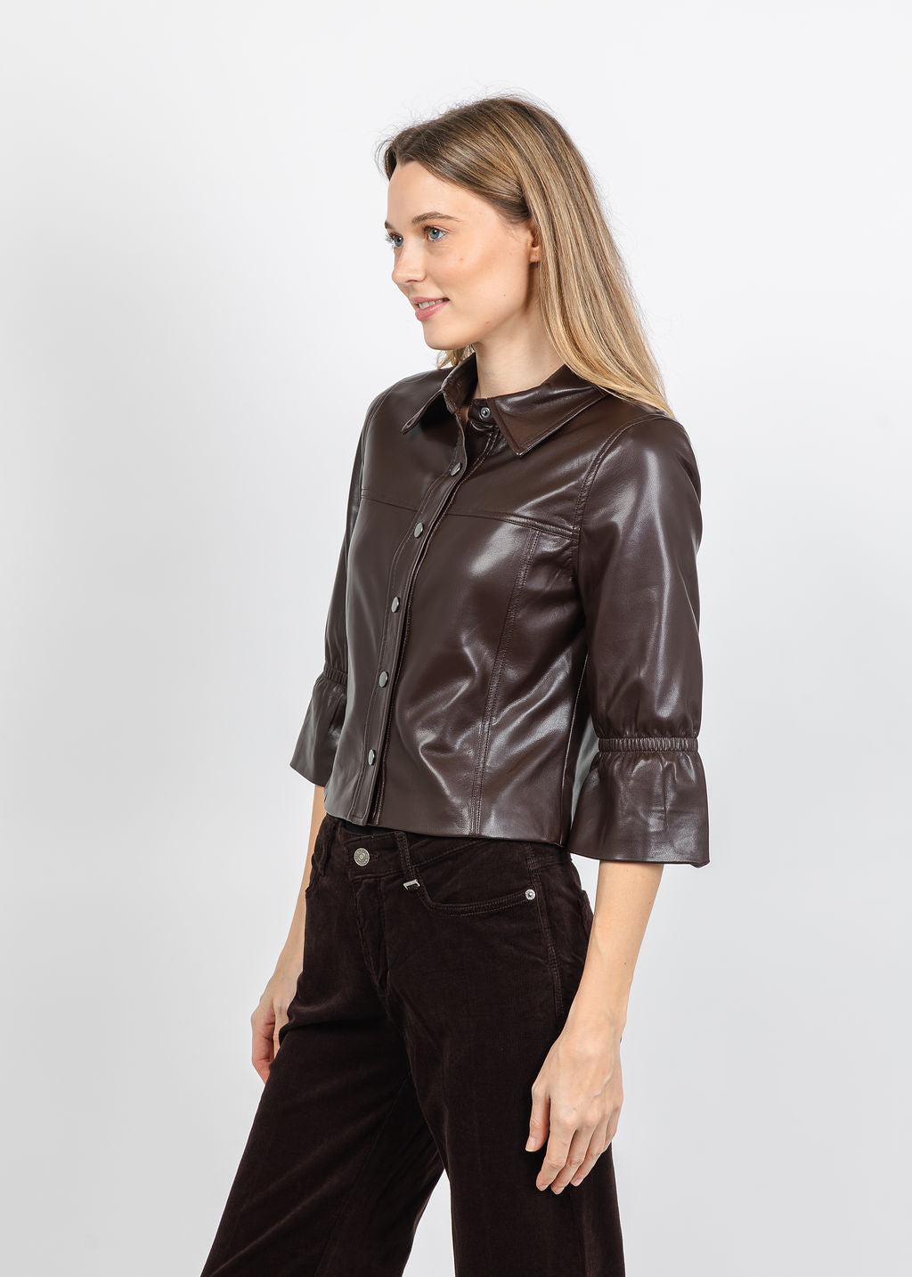 J Society Vegan Cinched Sleeve Jacket in Chocolate available at Barbara Katz