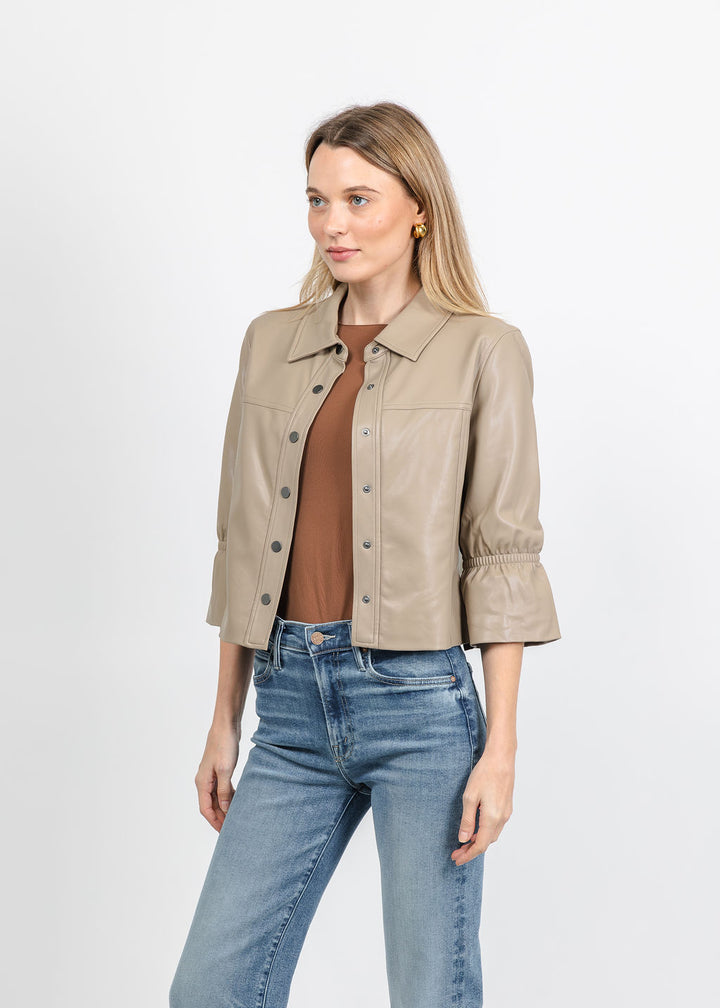 J Society Vegan Cinched Sleeve Jacket in Taupe available at Barbara Katz
