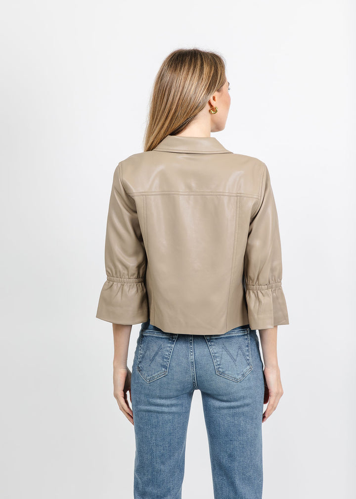 J Society Vegan Cinched Sleeve Jacket in Taupe available at Barbara Katz