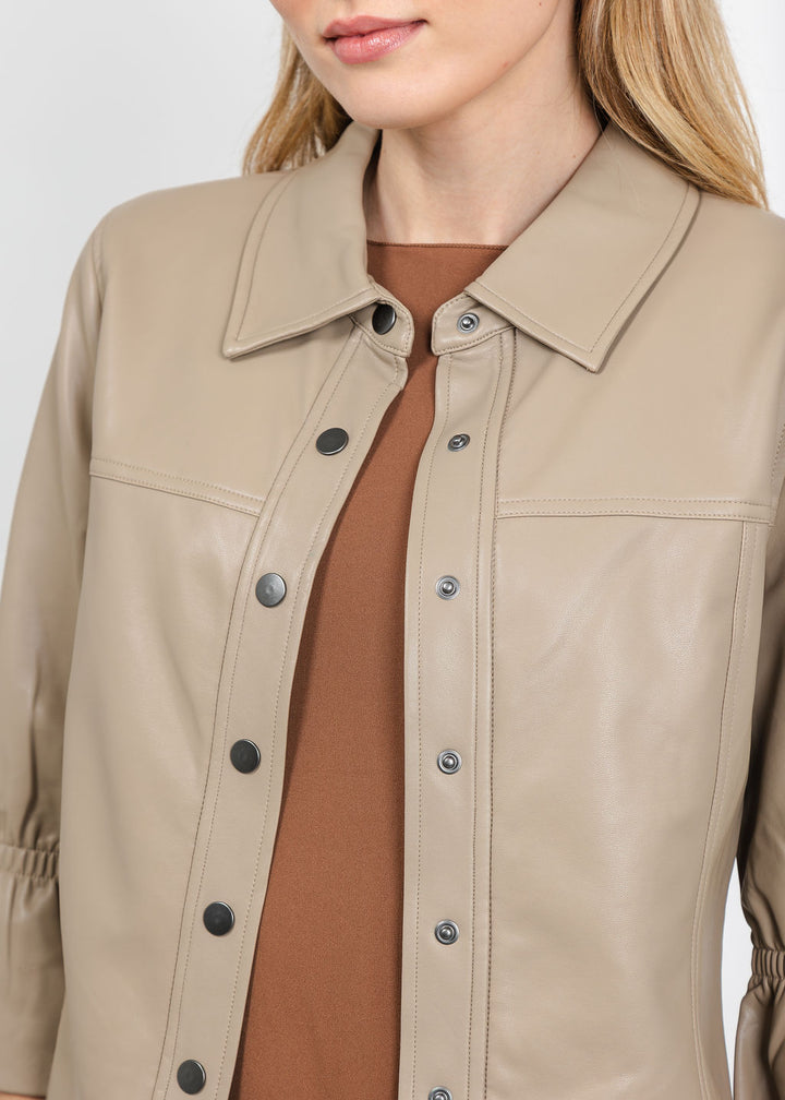 J Society Vegan Cinched Sleeve Jacket in Taupe available at Barbara Katz