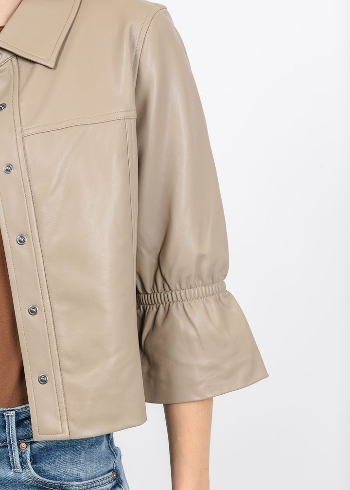 J Society Vegan Cinched Sleeve Jacket in Taupe available at Barbara Katz