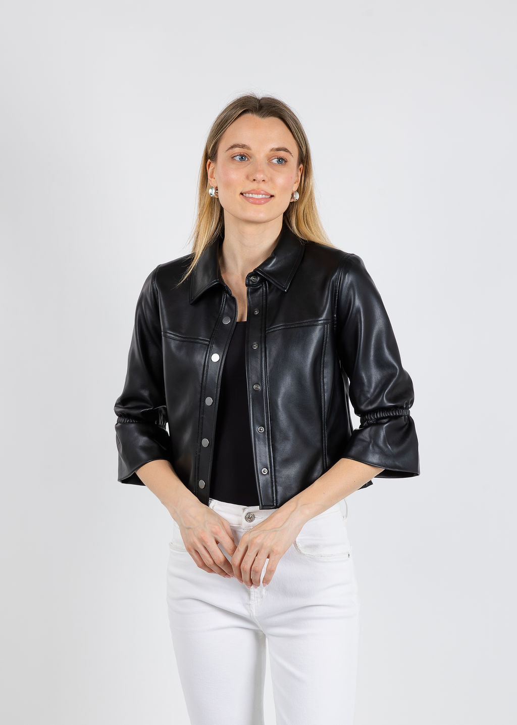J Society Vegan Flare Sleeve Jean Jacket in Black available at Barbara Katz