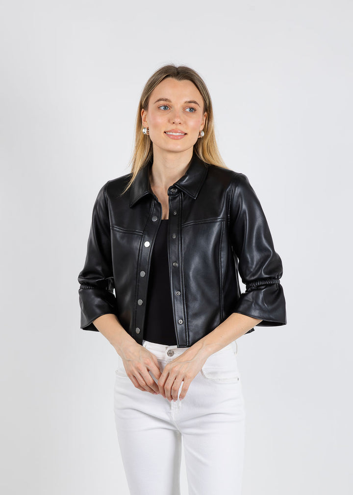 J Society Vegan Flare Sleeve Jean Jacket in Black available at Barbara Katz