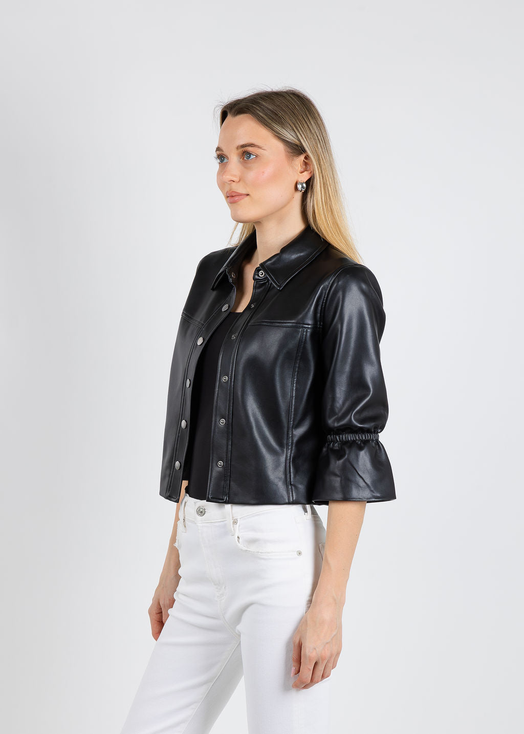 J Society Vegan Flare Sleeve Jean Jacket in Black available at Barbara Katz