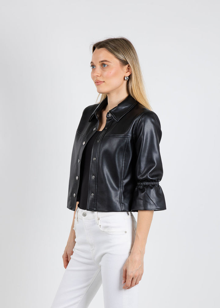 J Society Vegan Flare Sleeve Jean Jacket in Black available at Barbara Katz