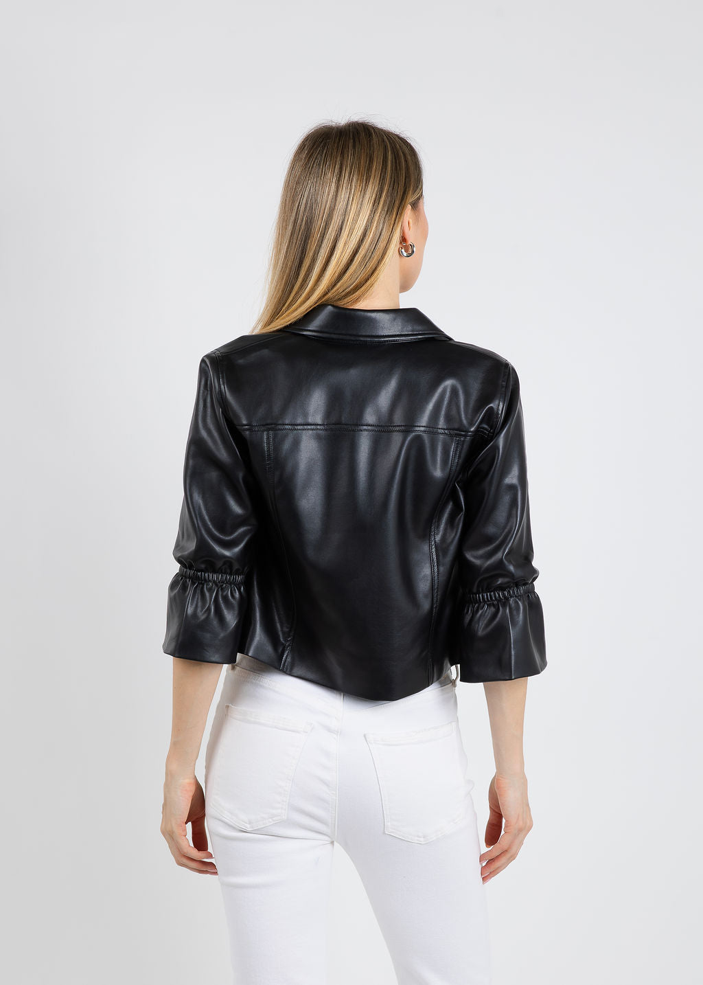 J Society Vegan Flare Sleeve Jean Jacket in Black available at Barbara Katz