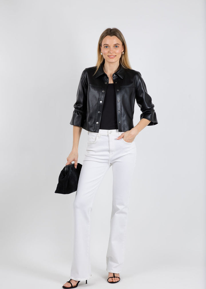 J Society Vegan Flare Sleeve Jean Jacket in Black available at Barbara Katz