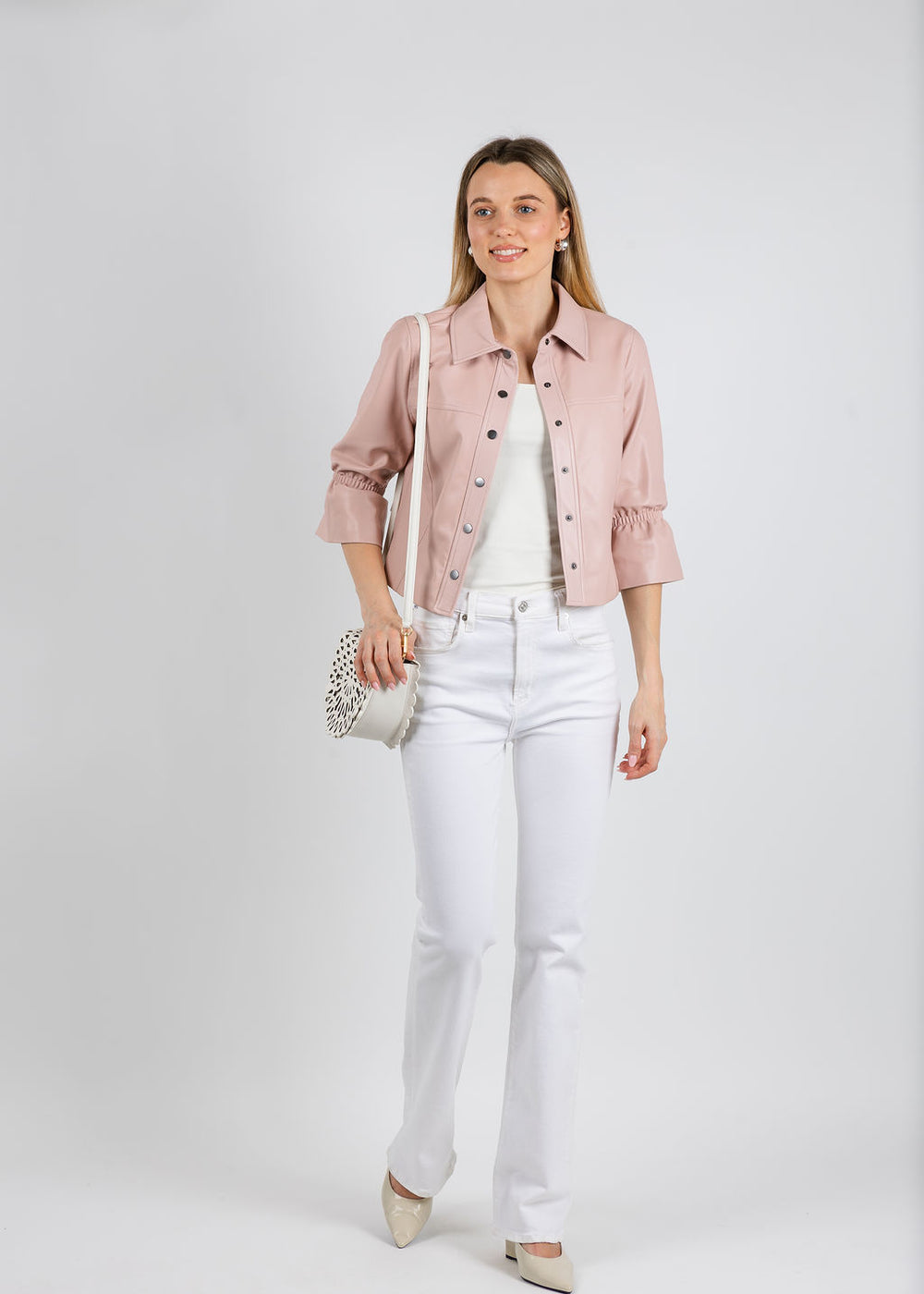 J Society Vegan Flare Sleeve Jean Jacket in Pink available at Barbara Katz