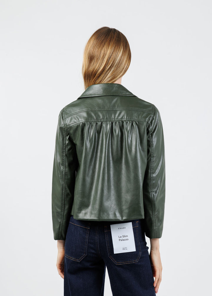 J Society Vegan Leather Collared Jacket in Military available at Barbara Katz