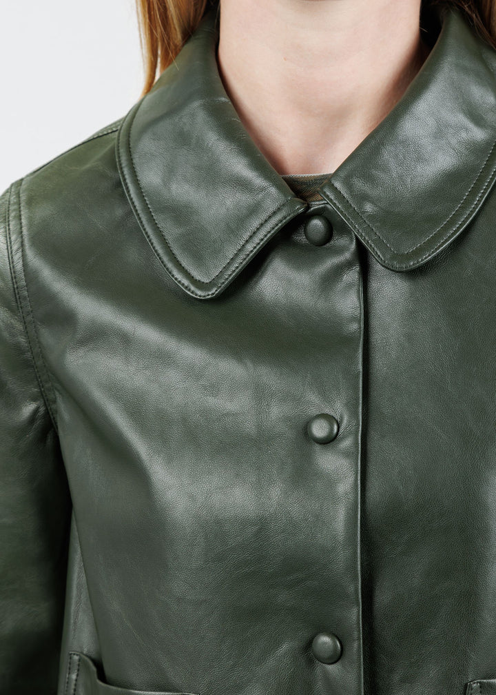 J Society Vegan Leather Collared Jacket in Military available at Barbara Katz