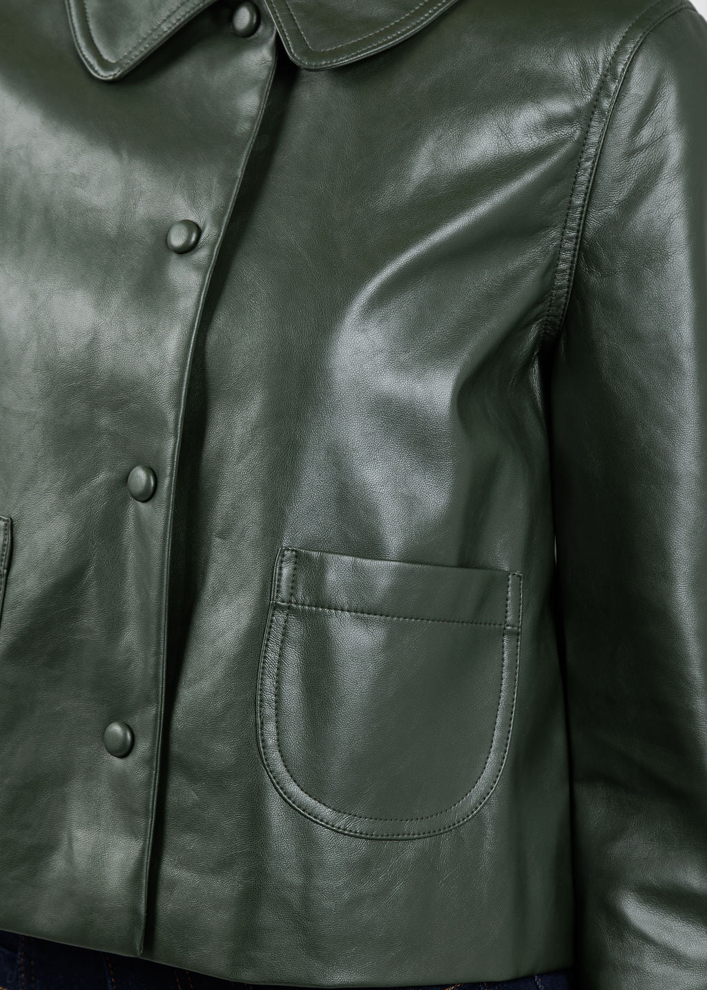 J Society Vegan Leather Collared Jacket in Military available at Barbara Katz