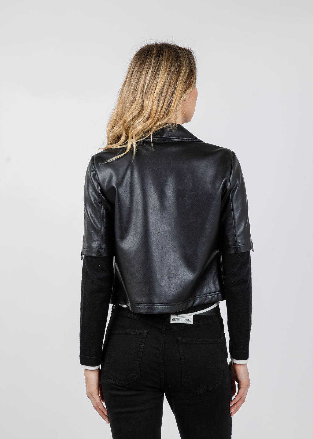 J Society Vegan Leather Short Sleeve Jacket in Black available at Barbara Katz
