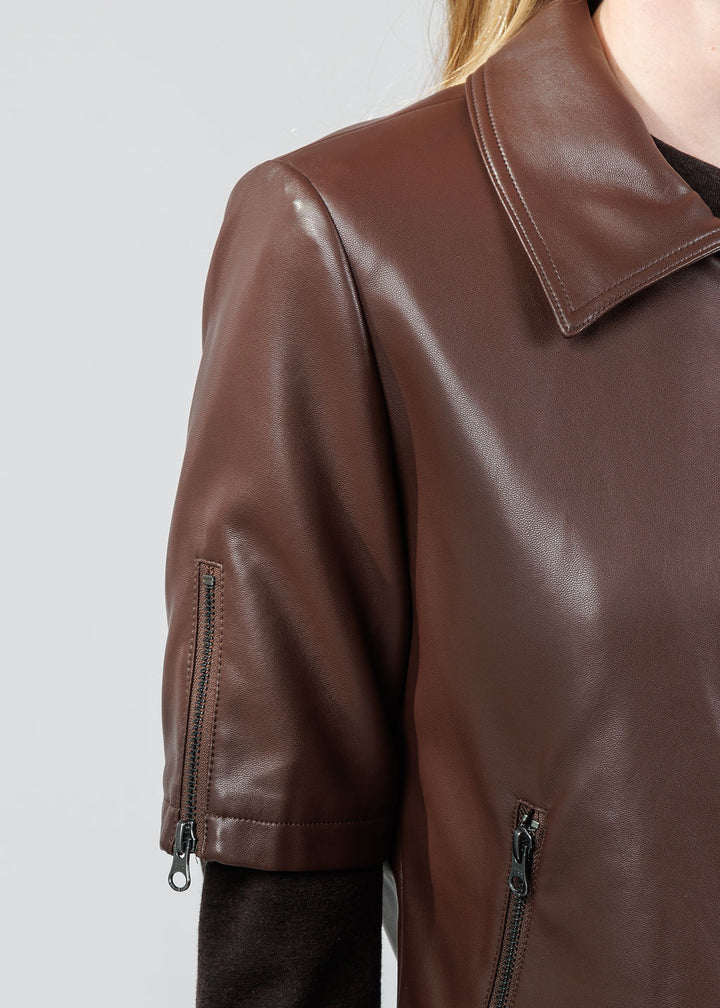 J Society Vegan Leather Short Sleeve Jacket in Chocolate available at Barbara Katz
