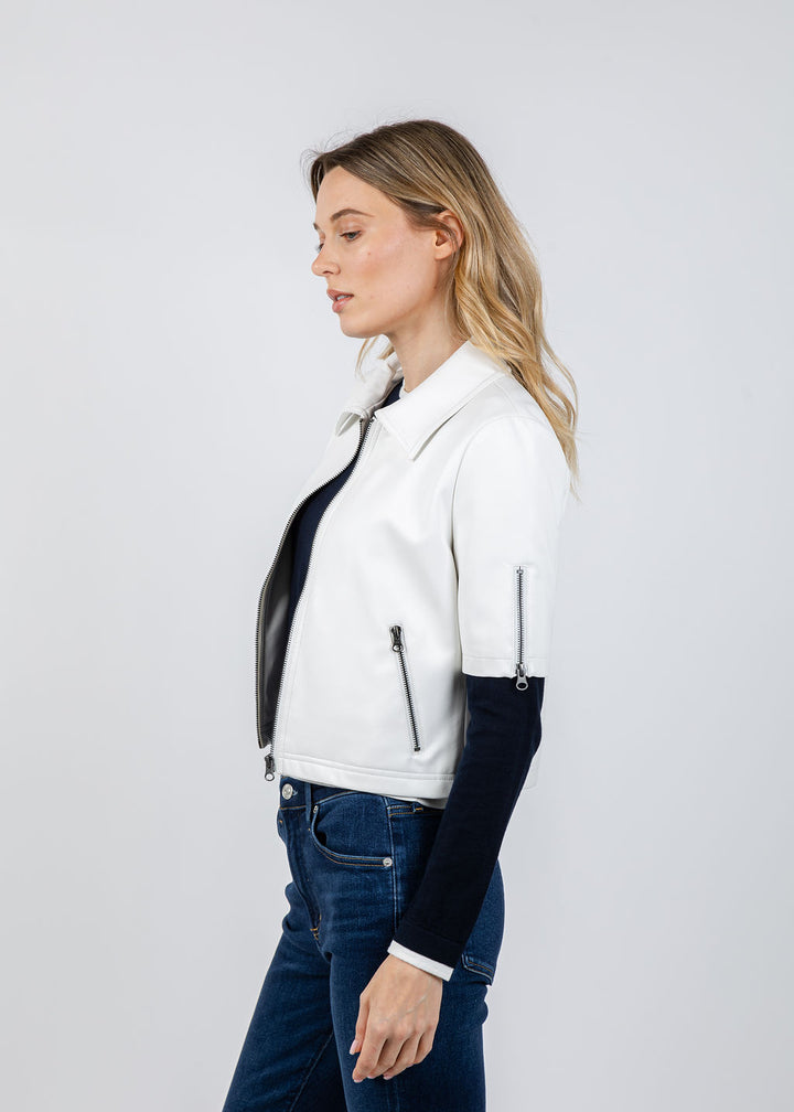 J Society Vegan Leather Short Sleeve Jacket in White available at Barbara Katz