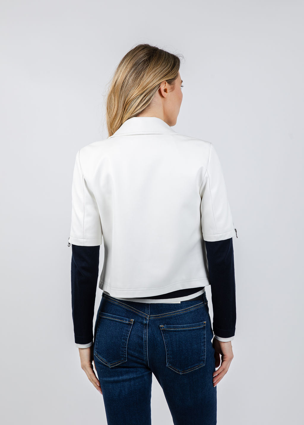 J Society Vegan Leather Short Sleeve Jacket in White available at Barbara Katz