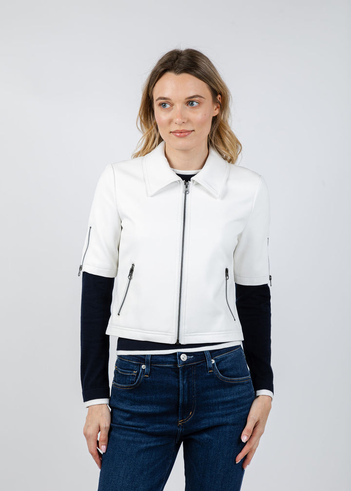 J Society Vegan Leather Short Sleeve Jacket in White available at Barbara Katz