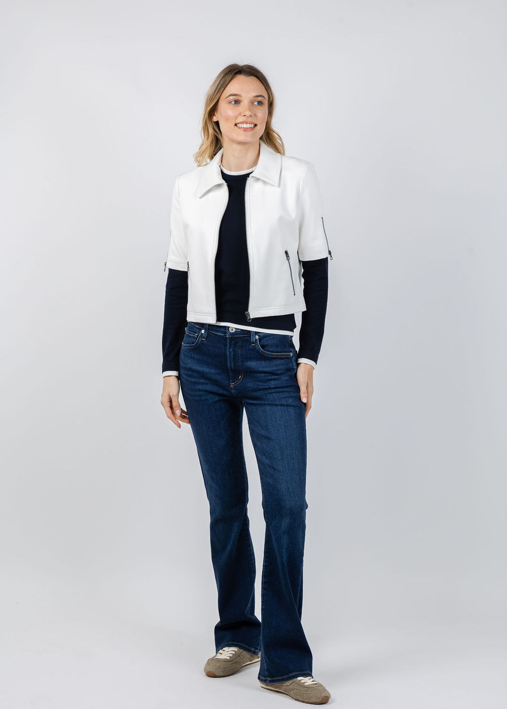 J Society Vegan Leather Short Sleeve Jacket in White available at Barbara Katz