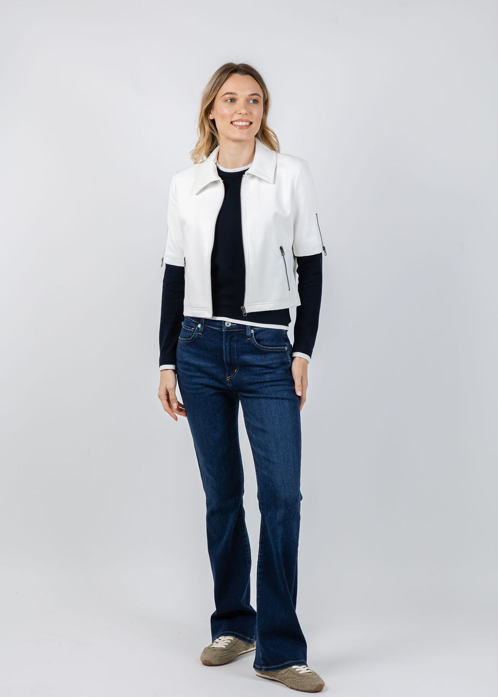 J Society Vegan Leather Short Sleeve Jacket in White available at Barbara Katz