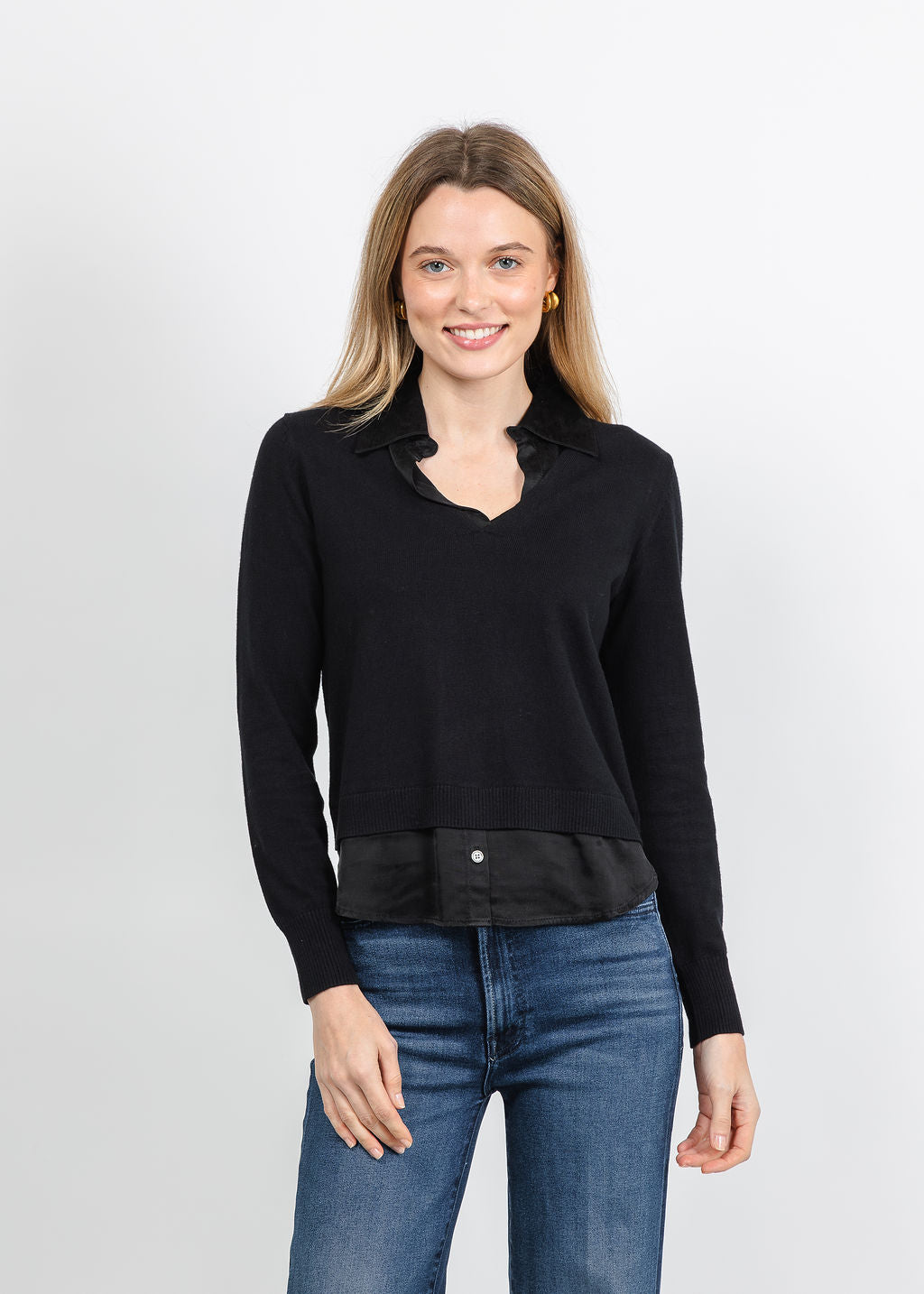 J Society Washed Rayon 2Fer Blouse in Black available at Barbara Katz