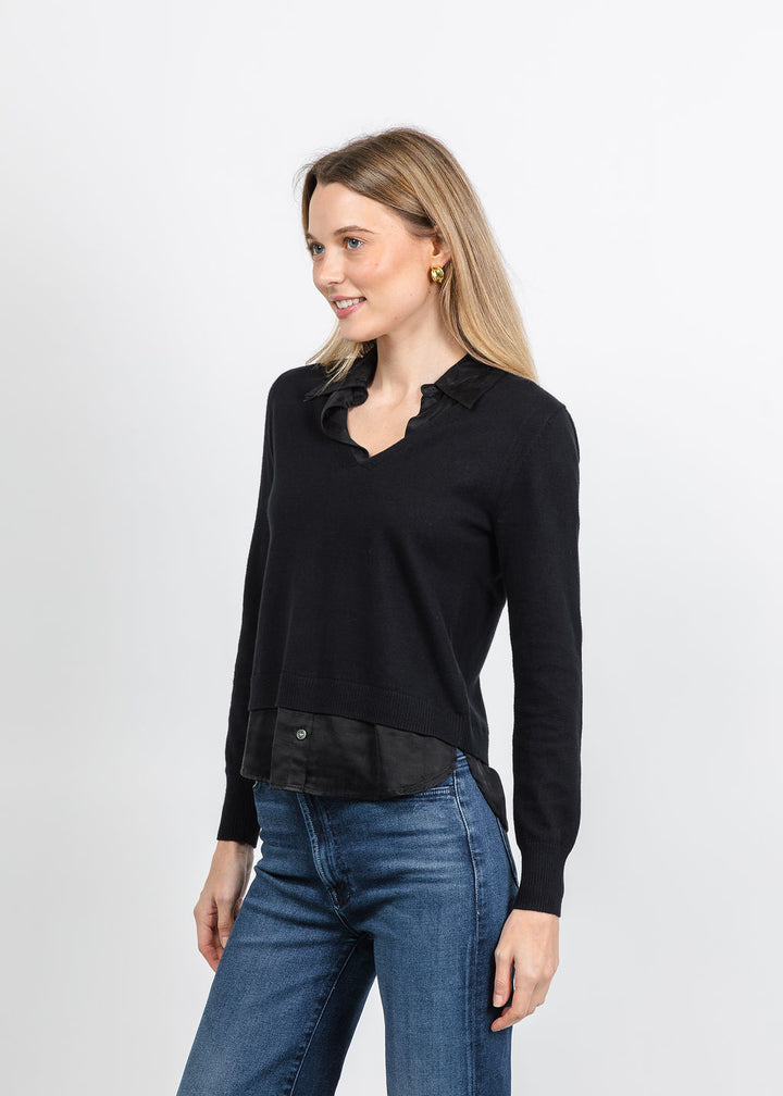 J Society Washed Rayon 2Fer Blouse in Black available at Barbara Katz