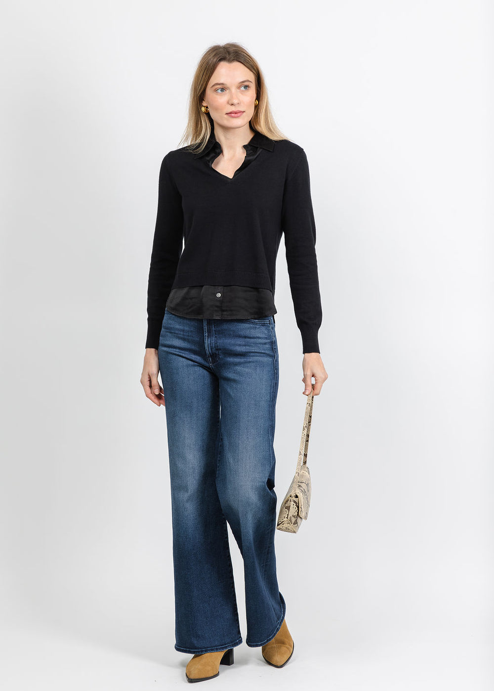 J Society Washed Rayon 2Fer Blouse in Black available at Barbara Katz