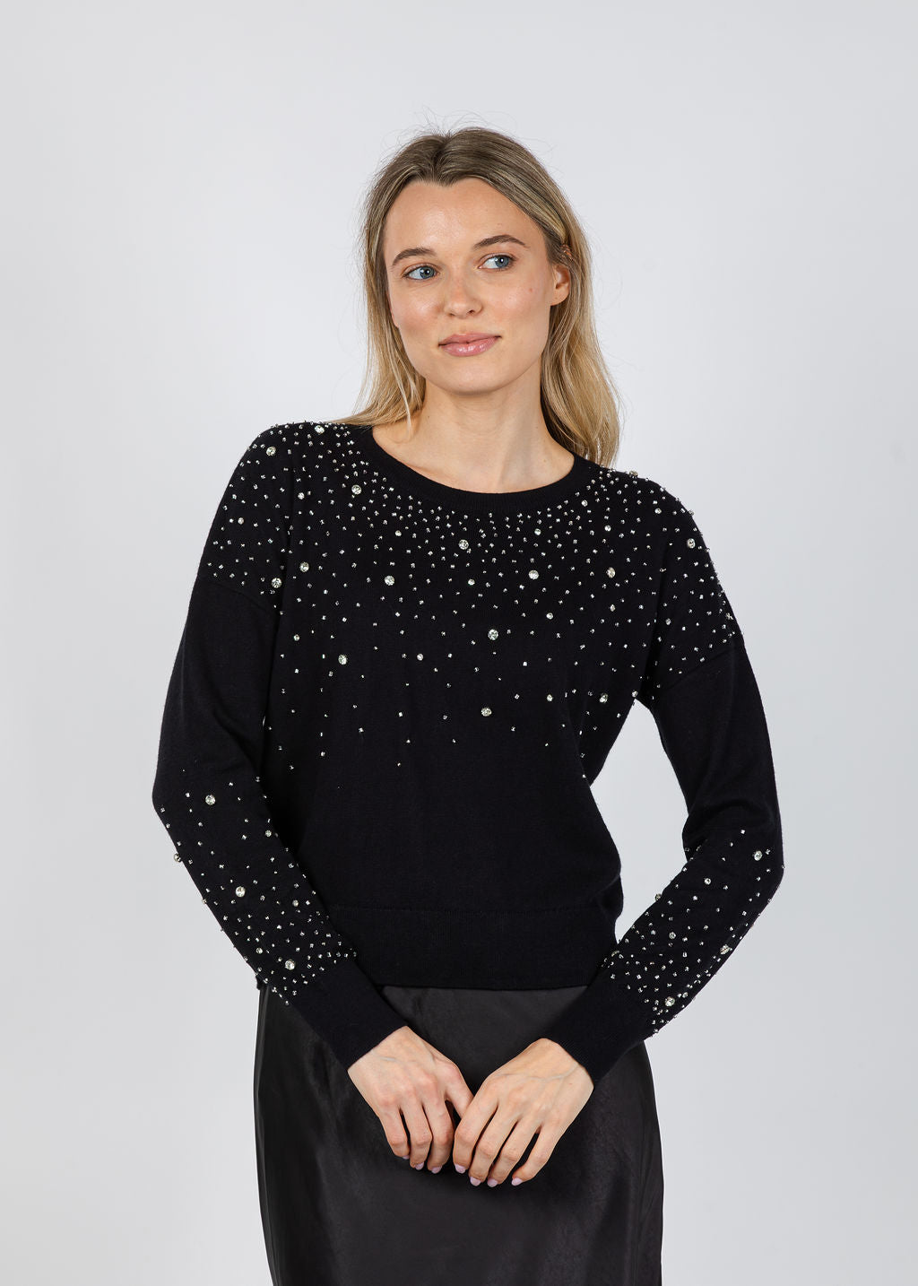 J Society Ximena Embellished Crew Sweater in Black available at Barbara Katz